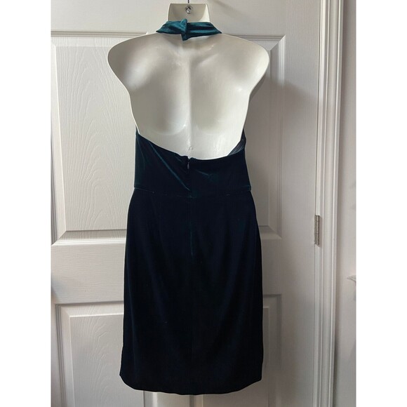 Betsey Johnson Dress Womens 4 Green Velveteen Halter Draped Faux Wrap Y2k - Picture 8 of 11